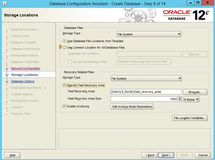 Creating an Oracle Database 12c