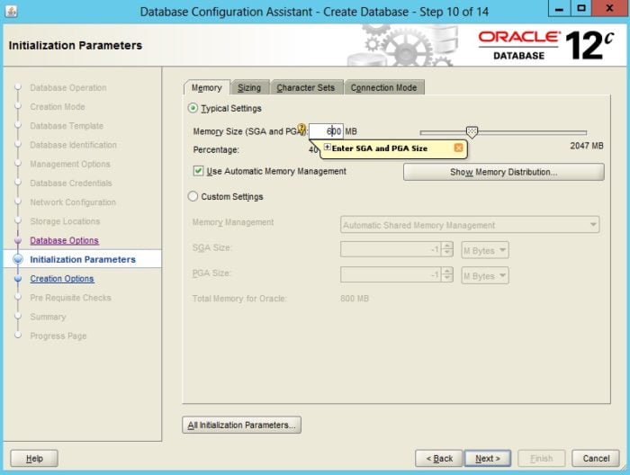 Creating an Oracle Database 12c