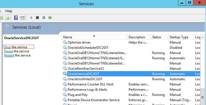 Shutting down the Oracle Instance using Windows Services 2