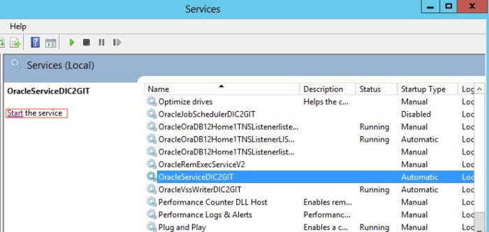Starting the Oracle Instance from Windows Services