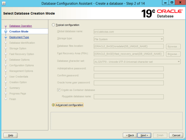 Create an Oracle Database 19c on Windows